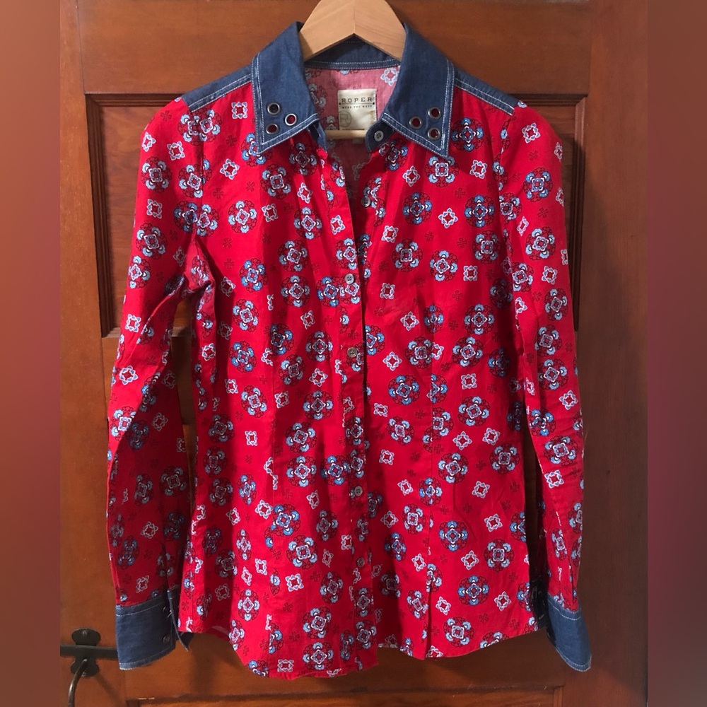 Roper Womens Western Shirt Red Print Size S